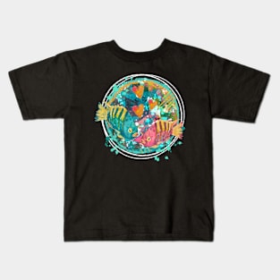 Pink and Blue Tropical Saltwater Fish with a Painterly Artistic Background Kids T-Shirt